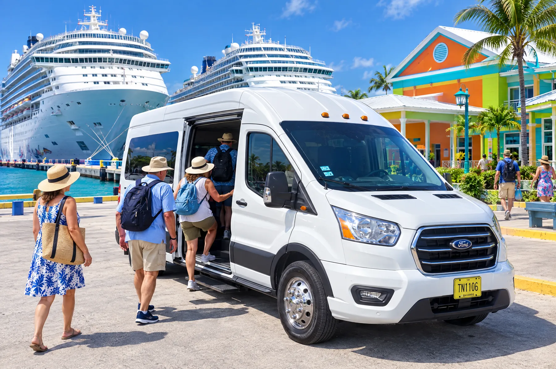 Scavella Transportation van at the Nassau Cruise Port